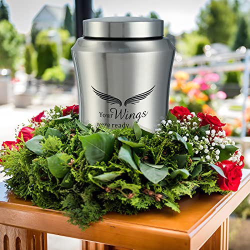 Large Cremation Urns for Ashes Adult Male Female Dad Mom | Silver Large Angel Wings Funeral Cremation Urns for Human Ashes Adult - Woman Men,Decorative Memorial Funeral Burial Urn - size: Large,Sliver Wings