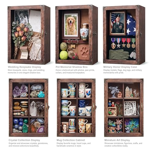 Shadow Box Frame 12x16, 4.7 inches deep, Display Case with Removable Shelves & 6 Compartments, Large Memory Box for Photos, Keepsakes, Wedding, Collectibles - color: 11x16 Carbonized