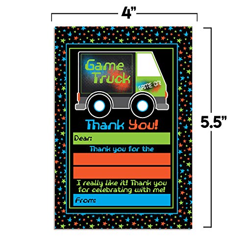 Amanda Creation Video Game Thank You Cards, 10 Pack 4x5.5 Kids Fill-In Notes with White Envelopes, Game Truck Gamer Birthday Design, Made in USA - style: Game Truck Video Gamer