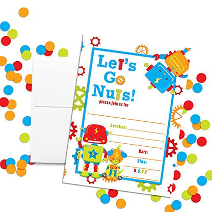 Robot Birthday Party Invitations, 20 5x7 Fill In Cards with Twenty White Envelopes by AmandaCreation … - style: Robot