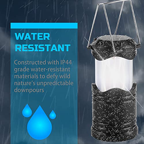 Lichamp 4 Pack LED Camping Lanterns, Collapsible Flameless Candles Tea Lights, Portable Battery Powered Camping Lights Emergency Supplies Kit, Black - color: Black
