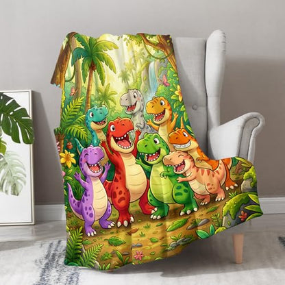 Aimego Colorful Dinosaur Blanket 50" x 60" Flannel Dino Lover Gift - color: Fun Dinosaur Blanket, size: 50"x60"