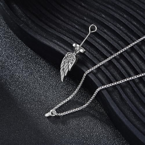 VONALA 925 Sterling Silver Wing Urn Necklace for Ashes Necklace Rose Flower Angel Wing Cremation Jewelry Memory