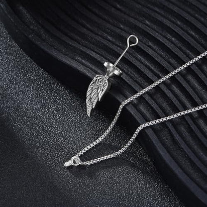 VONALA 925 Sterling Silver Wing Urn Necklace for Ashes Necklace Rose Flower Angel Wing Cremation Jewelry Memory