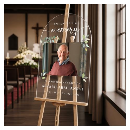Personalized In Loving Memory Welcome Sign With Photo - Custom White With Eucalyptus Leaves Funeral Welcome Sign - Customized Sign Perfect For Celebrating The Life Of Your Late Loved One - color: Sign 5
