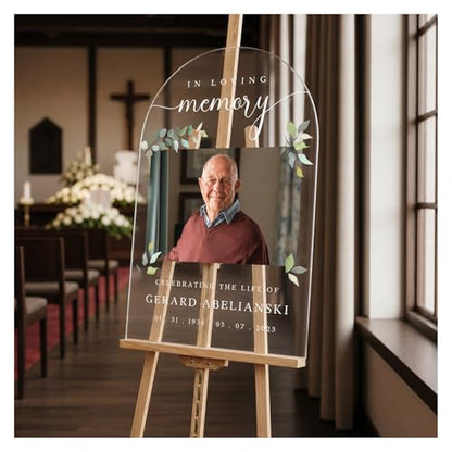 Personalized In Loving Memory Welcome Sign With Photo - Custom White With Eucalyptus Leaves Funeral Welcome Sign - Customized Sign Perfect For Celebrating The Life Of Your Late Loved One - color: Sign 5