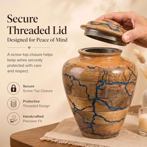 Handcrafted Decoarative Wooden Urns for Human Ashes Adult Male Female, Wooden Urn Box for Pets, Memorial Urn, Funeral Cremation Urn Jar Wooden - (Large 200 cu/in) - size: Large