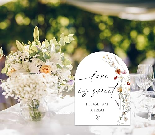 Wildflower Love is Sweet Sign, Wedding Ceremony Signs, 6 x 8 Inch Arch Wooden Tabletop Sign with Stand, Wedding Reception Decoration Supplies (AG05) - color: Love is Sweet