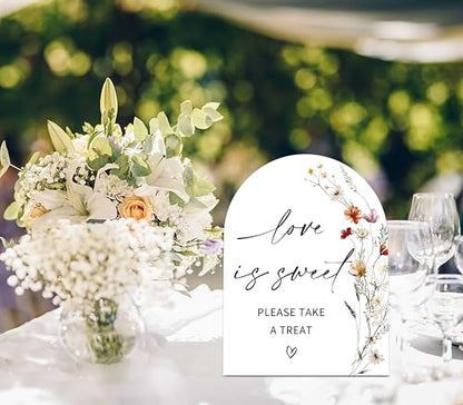 Wildflower Love is Sweet Sign, Wedding Ceremony Signs, 6 x 8 Inch Arch Wooden Tabletop Sign with Stand, Wedding Reception Decoration Supplies (AG05) - color: Love is Sweet