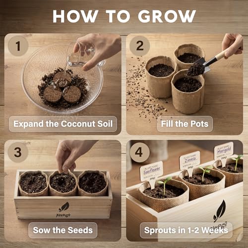 AVERGO Flower Seeds Growing Kit - Complete Indoor Plant Set | Complete Indoor & Outdoor Kit with Seeds for Planting, Planters, Soil, Tools, Instructions