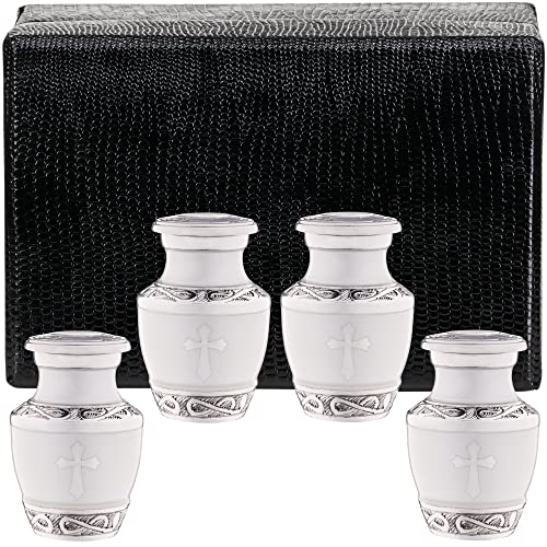 Olivia Memorials 4 Small Urns for Ashes Adult Male or Female - Set of 4 White Mini Urns Catholic Protestant Religious - Cremation Keepsakes with Velvet Box - Memorial Jesus Cross Human - color: God's Love - White, size: Keepsake - 4 Count