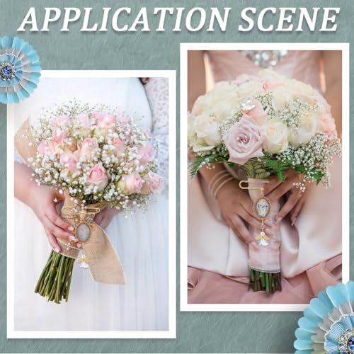 SUNNYCLUE 1 Box 10 Sets Gold Wedding Bouquet Photo Charms Memorial Picture Charm Personalized Glass Oval Picture Cabochons Brooch Pin Angel Wing Charms Kits for Wedding Bride Groom Party Gifts Flowers