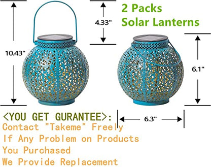 TAKE ME 2 Packs Solar Lanterns Outdoor Lights Waterproof Garden Lanterns for Patio,Outside Mothers Day Gifts Mom Wife Grandma Birthday Gifts [Set of 2] - color: Blue