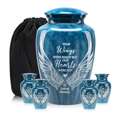 Emvency Urn for Human Ashes, Set of 5, Metal, Funeral, Angel Wings - color: Wings