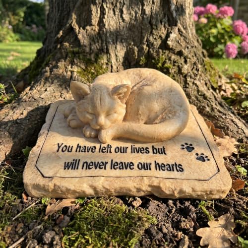 Cat Memorial Stones Grave Markers with A Sleeping Cat Statue on The Top - Cat Garden Stones Grave Stones Cemetery Markers Sympathy Cat Memorial Gifts Loss Gifts Outdoors, 8.5"x7"x3.5"