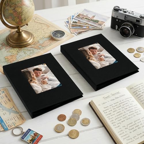Small 4x6 Photo Album 24 Pockets Linen Cover Black 2 Pack - color: Black, size: 24 Pockets 2 Pack
