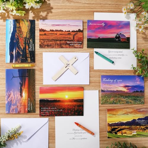 Dunzoom 100 Pack Religious Thinking of You Cards Bulk Set with Envelopes Stickers 10 Floral Landscape Designs Assort Christian Thinking of You with Greeting Card Scripture Inspirational Blessing 4 x 6 - style: Thinking of You