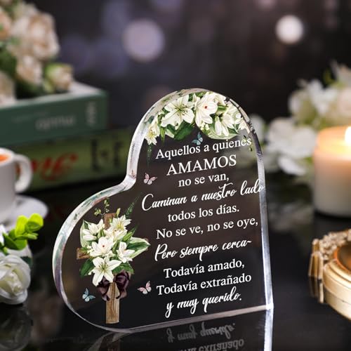Jetec Bereavement Gift Acrylic Heart Sympathy Memorial Gift, Spanish Style | Condolence Remembrance Table Decor with Spanish, Bereavement Comfort for Mom Dad Grandma Friend, Unseen Unheard Always near - style: Spanish Style