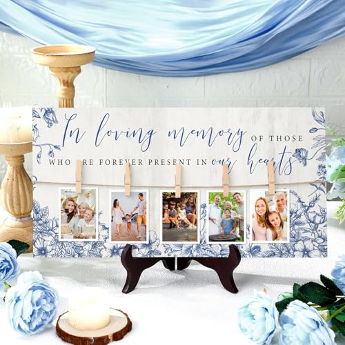 RattanView Wood Memory Sign 16 x 8 Inch in Loving Memory, Blue Floral - style: Blue Floral