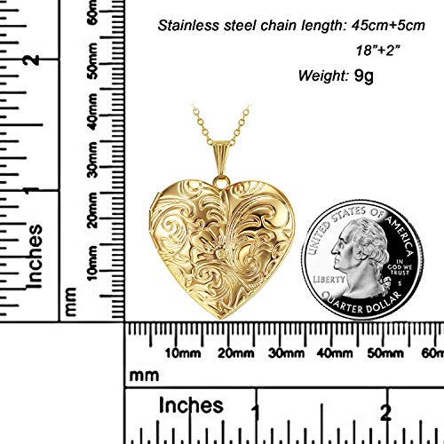 YOUFENG Locket Necklace that Holds Pictures Flower Lockets Pendant Necklaces Birthday Gifts Jewelry - color: GoldHeart