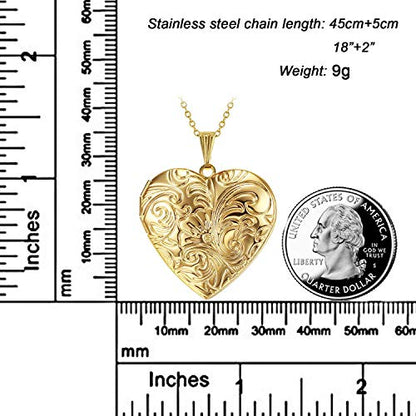 YOUFENG Locket Necklace that Holds Pictures Flower Lockets Pendant Necklaces Birthday Gifts Jewelry - color: GoldHeart