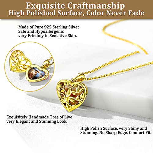 Bestyle Sterling Silver Heart Locket Necklace for Women, Dainty Cute Small Heart Locket Pendant in Gold/Rose Gold/Silver, Love Statement Jewelry Gift for Mother Wife - color: E1. Tree of Life-Gold-Locket Only, NO Custom