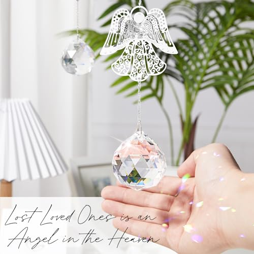 Sympathy Gifts for Loss of Loved One, Angel Design Memorial Suncathcer | Bereavement Gifts Crysal Ornament for Loss of Mom Dad Pet, Grief Gifts for Women, Miscarriage Gift for Mothers with Card - style: Vivid Angel