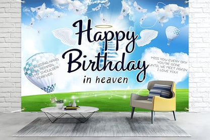 Funeral Remembrance Backdrop Happy Birthday in Heaven Photography Backdrop Meaningful Symbol to The Remembrance of Loved Ones Banner Mourning Photo Background Church Cemetery Photoshoot Props