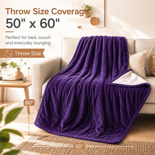 Electric Heated Blanket,Flannel and Sherpa,Throw 50x60 in,Purple,Great Gift - color: C-purple, size: 50x60inches-Throw