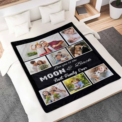 Newcos Custom Blanket with Photos Personalized 8 Pictures Family Love Blankets Souvenir Gifts for Mom Dad Family Customized Blanket for Christmas Mother 's, Father's Day - color: Pattern 09