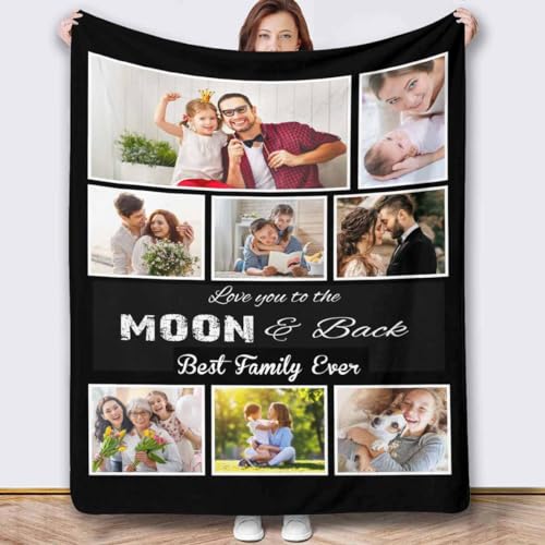 Newcos Custom Blanket with Photos Personalized 8 Pictures Family Love Blankets Souvenir Gifts for Mom Dad Family Customized Blanket for Christmas Mother 's, Father's Day - color: Pattern 09