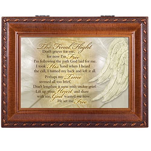 Cottage Garden Final Flight Bereavement Woodgrain Rope Trim Inspirational Music Box Plays Amazing Grace