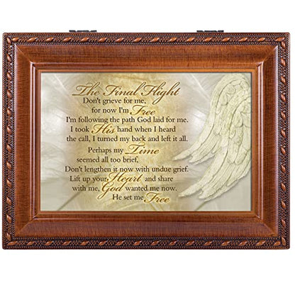 Cottage Garden Final Flight Bereavement Woodgrain Rope Trim Inspirational Music Box Plays Amazing Grace