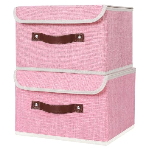 ANMINY Fabric Storage Box Bins with Lids, Pink, 10"x8"x7", 2 Pack - color: Pink, size: Small (Pack of 2)
