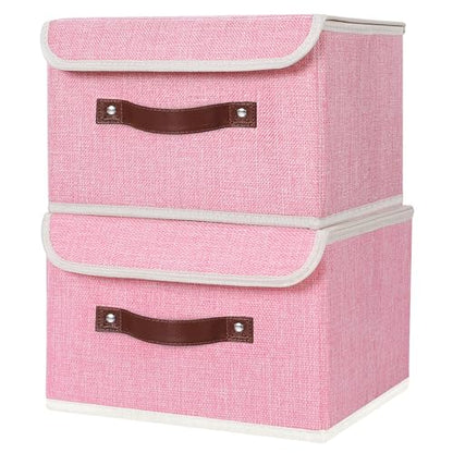 ANMINY Fabric Storage Box Bins with Lids, Pink, 10"x8"x7", 2 Pack - color: Pink, size: Small (Pack of 2)