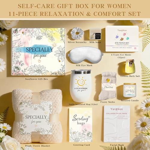 Birthday Gifts for Women - 11 Pcs Self Care Gift Basket Set for Sister Friend Mom - Get Well Soon Gift Box - Recovery After Surgery Care Package - Friendship Cheer Up Inspirational Thank You Present - color: Face Mask