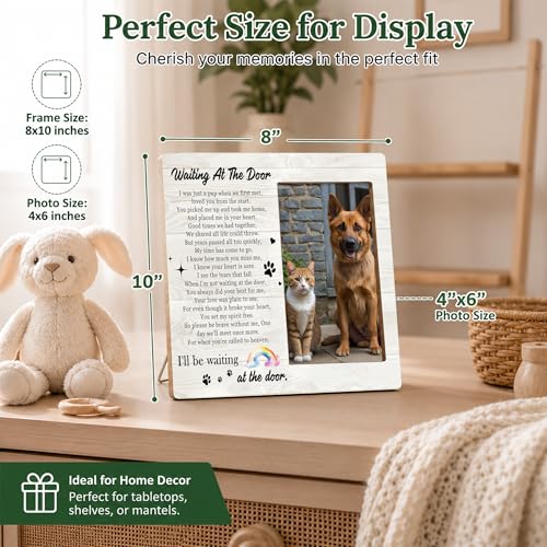 Pet Dog Cat Memorial Photo Frame - Waiting At The Door Dogs Wooden Tabletop Picture Frame - Sympathy Memorial Gifts For Loss Of Dog Cat Owner - In Loving Memory Rainbow Frames Favors -07 - style: Rainbow 1