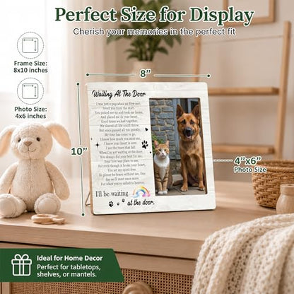 Pet Dog Cat Memorial Photo Frame - Waiting At The Door Dogs Wooden Tabletop Picture Frame - Sympathy Memorial Gifts For Loss Of Dog Cat Owner - In Loving Memory Rainbow Frames Favors -07 - style: Rainbow 1