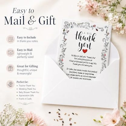 Thank You Seed Packets | 20 Pre-Filled Wildflower Seed Favors for Guests | Party Favors for Wedding Bridal Shower Baby Shower Celebration of Life Memorial Birthday Baptism | Seed Paper Thank You Cards
