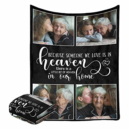 LOSARON Custom Memorial Blanket Because Someone We Loved is in Heaven Hearts Personalized Photo Collection Blanket in Memory of Loved One Gifts Memorial Gifts for Loss of Grandma Dad Mom