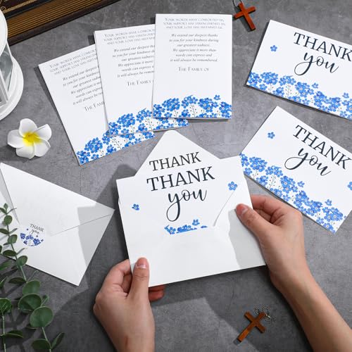 Marspark 25 Pack Sympathy Thank You Cards for Funeral with Envelopes Sticker and Message Memorial Bereavement Postcards for Loved Ones Family Friends Celebration of Life(Forget Me Not) - style: Forget Me Not