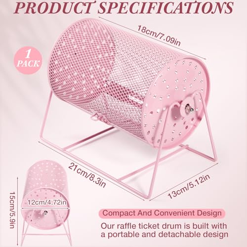 Teenyyou Raffle Drum Holds 600 Tickets, Metal Ticket Wheel Spinner with Stand, Raffle Tickets Cage for Games Events, Parties, School Drawings(Integrated Rotary,Pink,7.09" X 4.72", Small) - color: Pink, size: 7.09" X 4.72", Small, style: Integrated Rotary