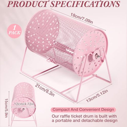 Teenyyou Raffle Drum Holds 600 Tickets, Metal Ticket Wheel Spinner with Stand, Raffle Tickets Cage for Games Events, Parties, School Drawings(Integrated Rotary,Pink,7.09" X 4.72", Small) - color: Pink, size: 7.09" X 4.72", Small, style: Integrated Rotary