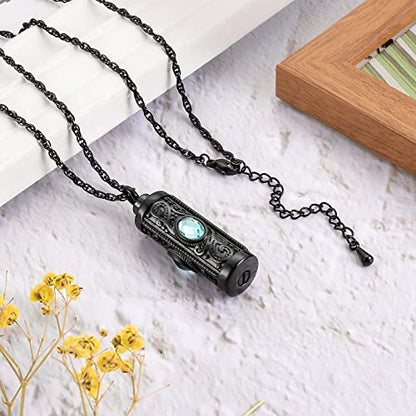 XIUDA Crystal Cremation Urn Necklace for Ashes Keepsake Stainless Steel Memorial Pendant with Flower - color: Water Blue