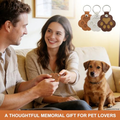 Pet Hair Keepsake Keychain 3 Pack, Dog Fur Keepsake Paw Shaped Leather Holder, Clear Memorial Keyring for Cat & Dog Hair, Pet Loss Gift