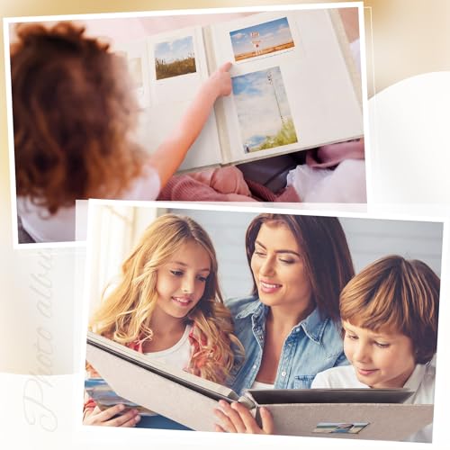 Jetec 5 Pcs 11 x 10.6 Inch Large Photo Album Self Adhesive, Beige | 40 Blank Pages, Photo Scrapbook, DIY Linen Cover Album with 5 Pcs Metallic Pen, Wedding Family Baby Travel Memory Pictures - color: Beige