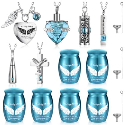 Ecation 12 Set Small Urn Cremation Jewelry Necklaces for Ashes Stainless Steel Keepsake Urns Memorial Locket Mini Ash Holders Waterproof for Human Adult Female Male Family Loved One(Light Blue) - color: Light Blue