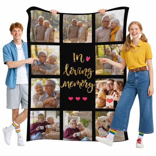 Personalized Memorial Photo Blankets,Blanket with Pictures Customized in Memory of Loved One Gifts - color: Color 24