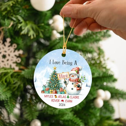 I Love Being A Mimi Snowman Ornament, Personalized Grandmother Christmas 2025, Custom Xmas With Grandkids Name, Gift for Grandma Nana From Grandchild - color: I Love Being a Mimi Ornament