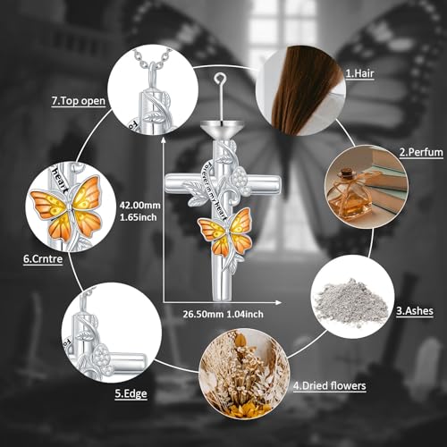 SOULMEET Enamel Butterfly Cross Urn Necklace for Ashes, Cross Moissanite Butterfly Ashes Necklaces with Forever in My Heart Engraved Keepsake Cremation Locket Jewelry for Women Men - color: B-Yellow, style: Custom Engraved